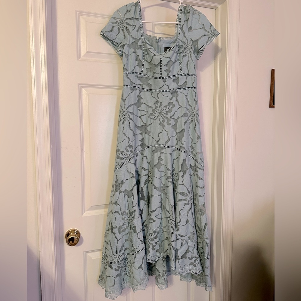 ANTHROPOLOGIE SLIM LACE MAXI DRESS SIZE 6 BLUE